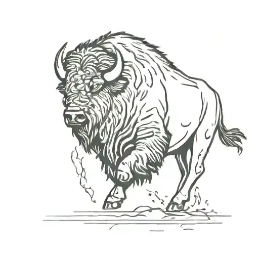 Single Line Bison Running Side Profile Outline
