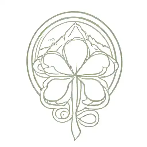 The Karmic Knot Is Intertwined With A Four-leaf Clover In Front Of A Mountain Peak