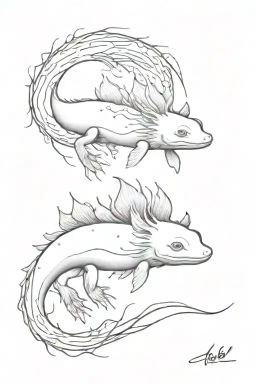 Water Axolotl Line Tattoo Design
