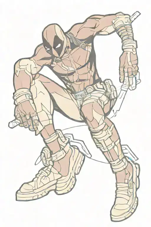 Deadpool Full Color Leg Sleeve Tattoo Chicano Style