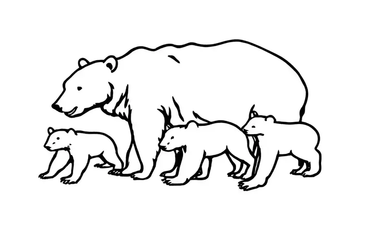Mama Bear With 4 Cubs Walking