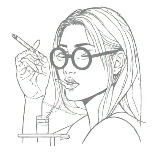 Sexy Asian Girl With Long Black Hair And Glasses Smoking A Joint