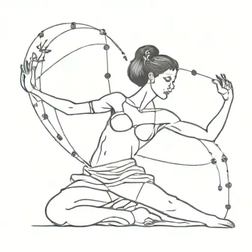 A Minimalist Tattoo Design Of A Dancer Gracefully Moving With A Rosary Intertwined In The Background