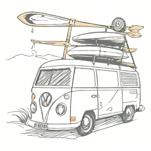 Black And White Vw Surfing Van With Golf Clubs On The Roof Featuring The Number 4