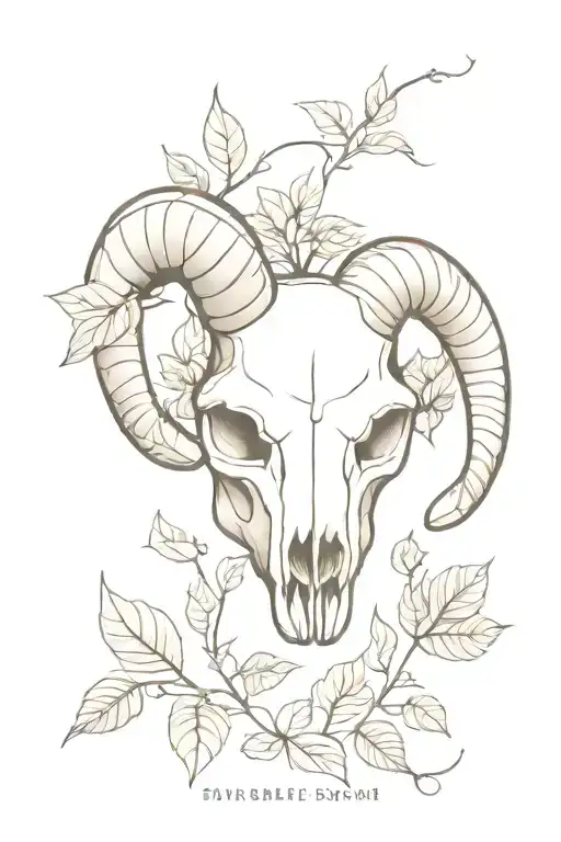 Rams Skull With Leaves Intertwined