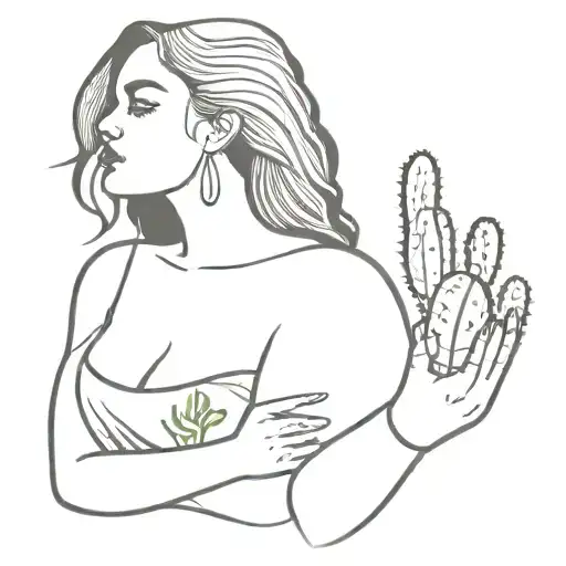 Curvy Darkhaired Lady With Cactus