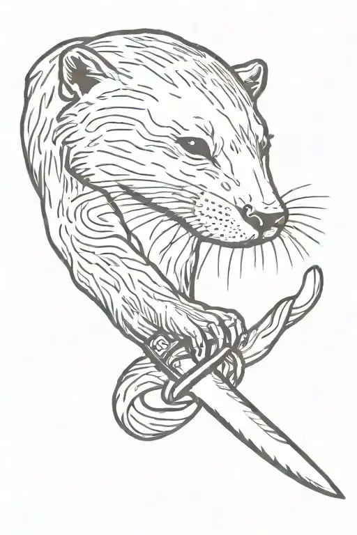Otter Holding Knife Swimming