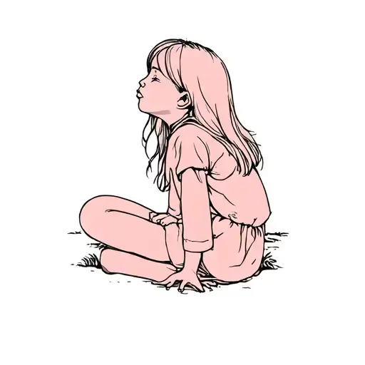 Little Girl Sitting Looking Up From Ground