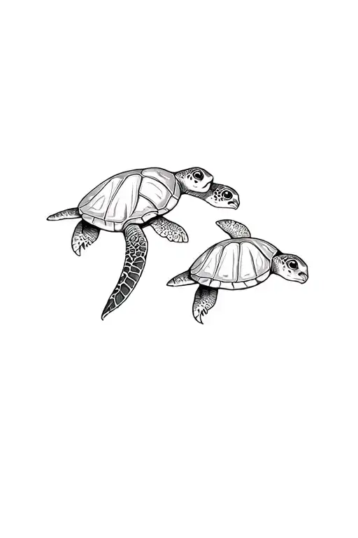 2 Sea Turtles Black And White