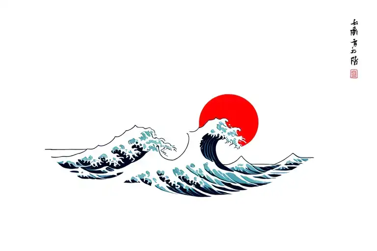 The Great Wave With A Red Sun Wrist Band