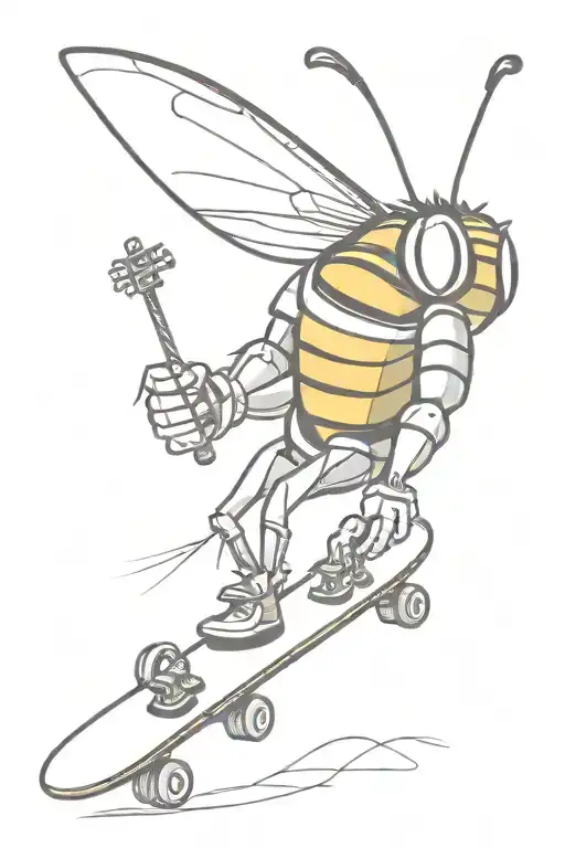 A Humanized Bumble Bee Shredding On A Skateboard While Playing An Electric Guitar