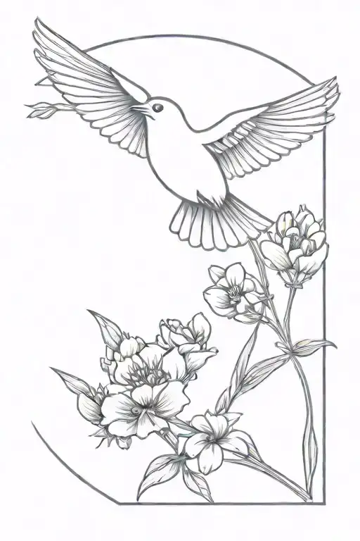 Bird Flying With Lavender Flower Blooming
