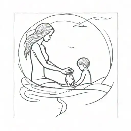 Ocean And Well Concept With A Mother And Child Love Family