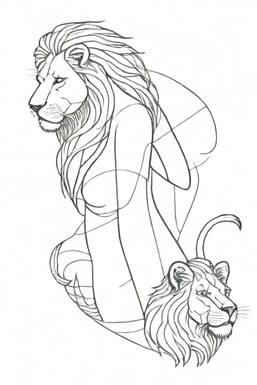 Lion And Woman Posing