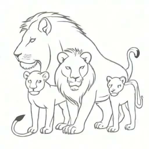 Tattoo Of A Lion And A Lioness With Two Cubs