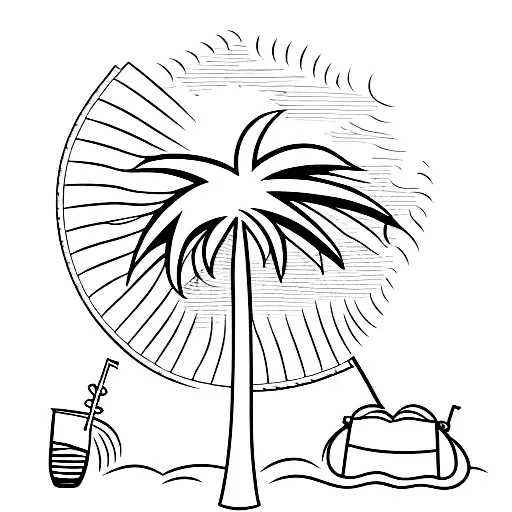 Palm Tree Blowing In Wind With Beach Chair Underneath And A Margarita Glass On Armrest
