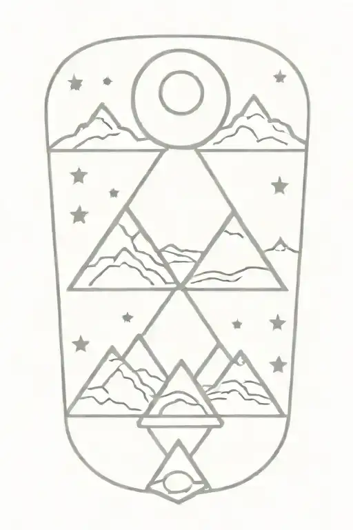 3 Triangle Mountains With Sun And Moon