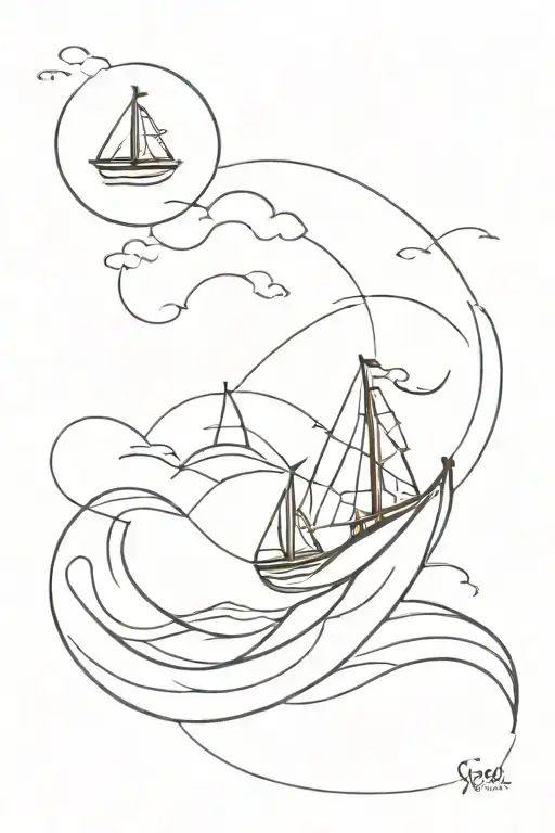 Sail Boat Floating Storm Waves And Quote Go With The Flow