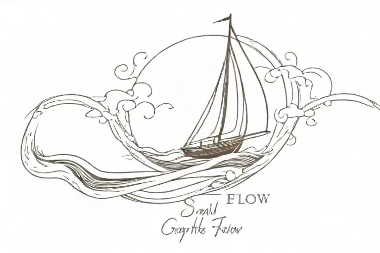 Sail Boat Floating Storm Waves And Quote Go With The Flow