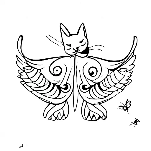 Cat With Small Wings Catching A Butterfly