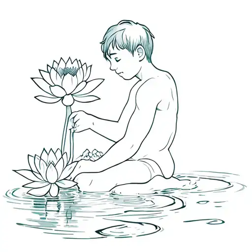 A Boy Protecting Water Lily Flower