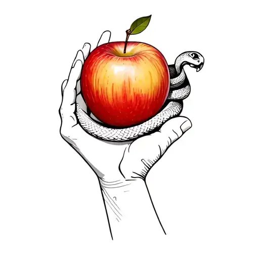 A Hand Holding An Apple With A Snake Wrapped Round The Arm