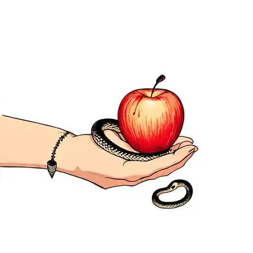 A Hand Holding An Apple With A Snake Wrapped Round The Arm