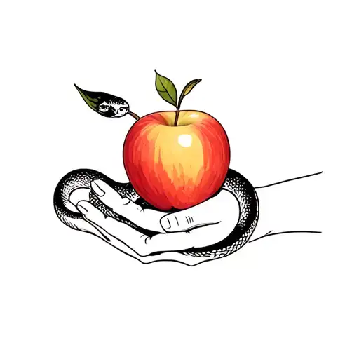 A Hand Holding An Apple With A Snake Wrapped Round The Arm