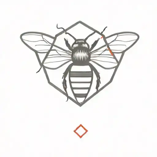 A Minimalistic Bee With In An Red Hexagon Inside