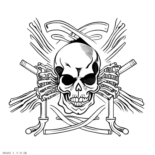 Skeleton Smoking A Ciggerette Laying In A Gothic Arch Window