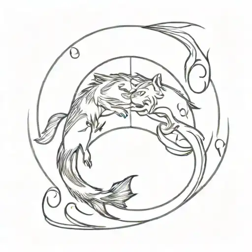 Wolf And Fish Pisces Symbol Intertwined