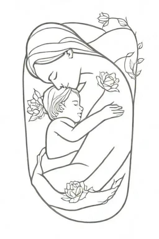 Mother Embracing Child Flowers