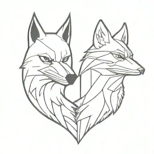 Angry Cardinal Head And Wolf Head Tattoo Holding Each Other