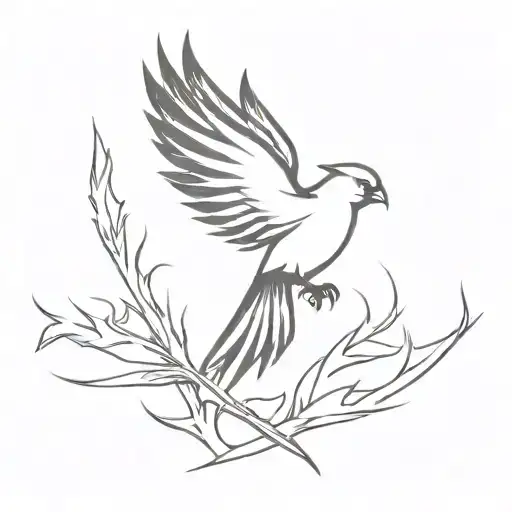 Flaming Cardinal Like A Phoenix Rising With Wings And Sword