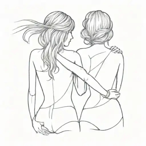 Sketch Of Two Twin Girls Back To Back