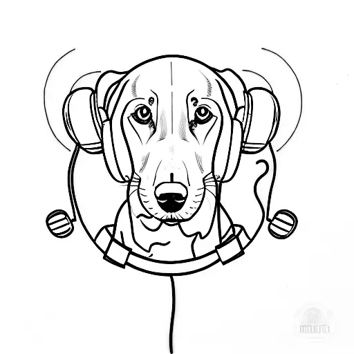 A Minimalist Tattoo Of A Dog Wearing Headphones