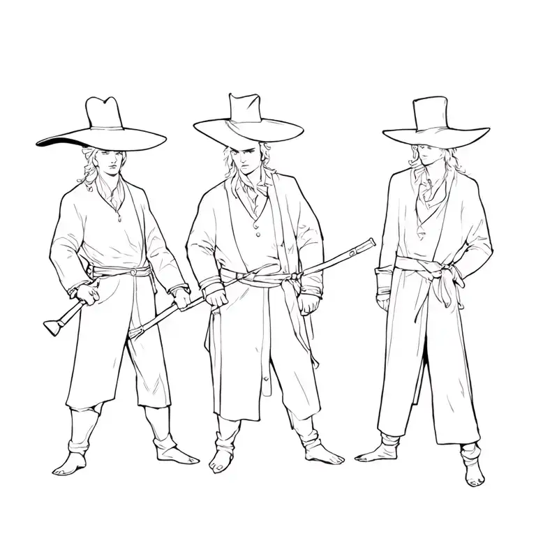 Velvet Hat Musketeer 3 People Posing