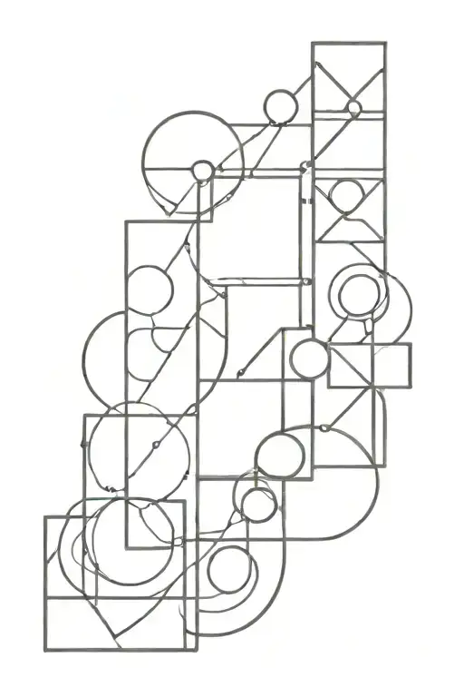 Modern Geometric Stained Glass Line Art Tattoo Design Featuring Rectangles And Circles