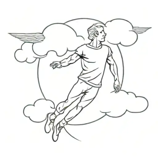 A Flying Man With A Cloud Head