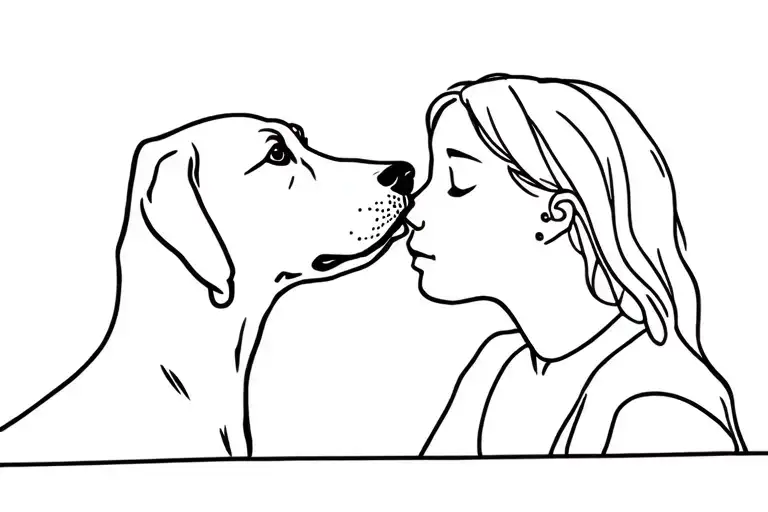 Human Girl Kissing The Head Of Her Labrador Dog