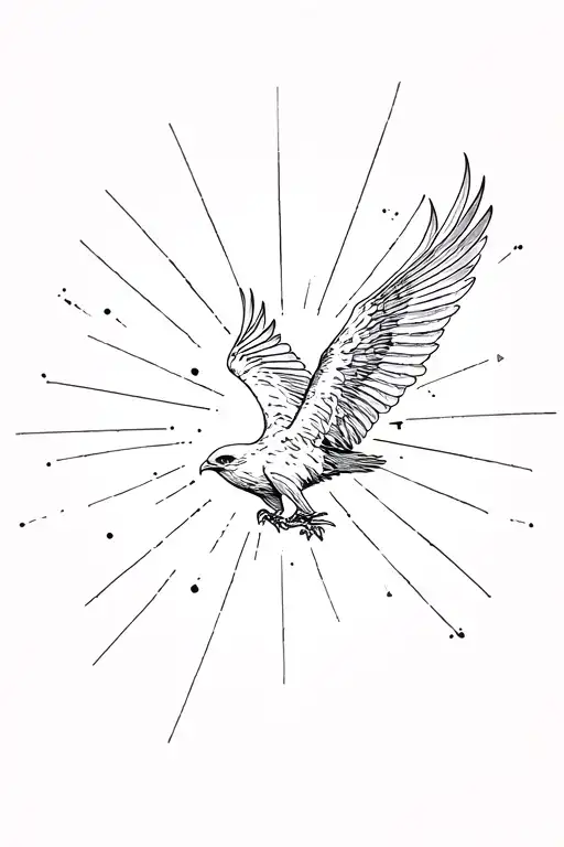 Bird Of Prey Flying With Detailing Around It Luminous Points