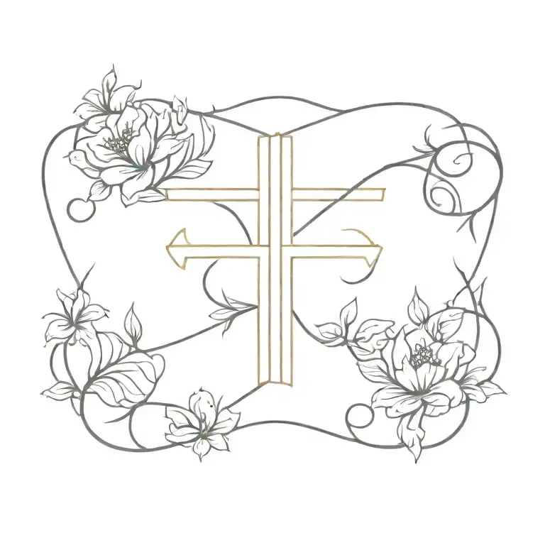 Gothic Cross With Floral Caligraphy