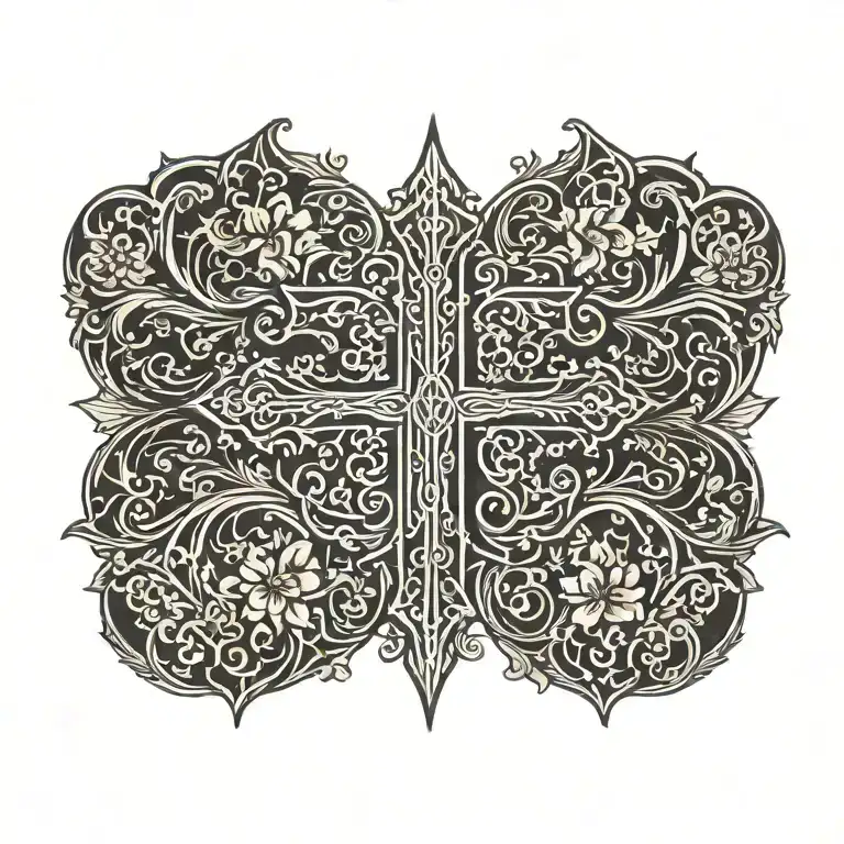 Gothic Cross With Floral Caligraphy