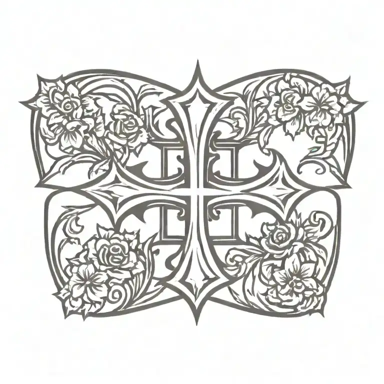 Gothic Cross With Floral Caligraphy