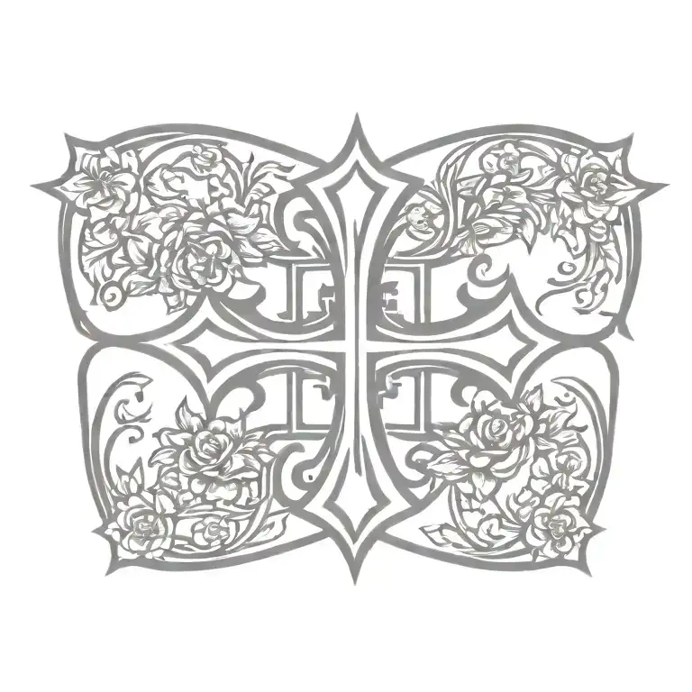 Gothic Cross With Floral Caligraphy