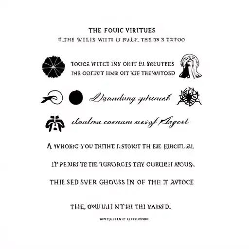 A Black Band With In It In White The Four Stoic Virtues In Text Along With Corresponding Icons