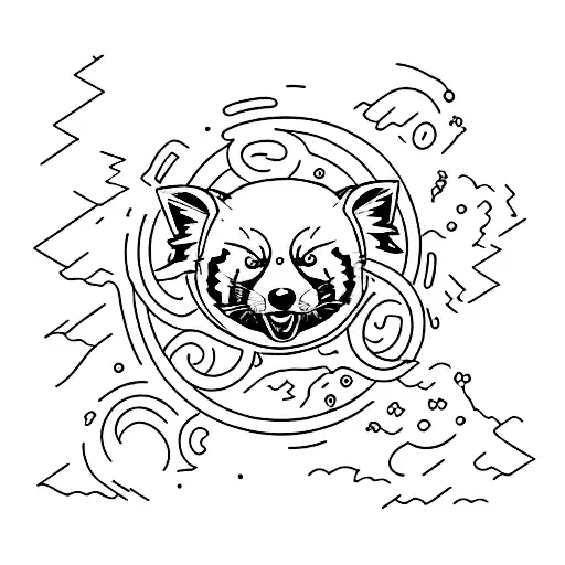 Red Panda On A Scooter Jumping Through A Ring Of Fire