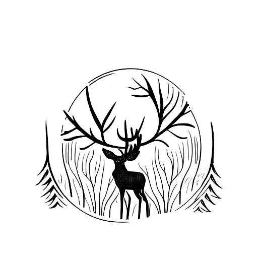 Deer In The Forest With The Moon