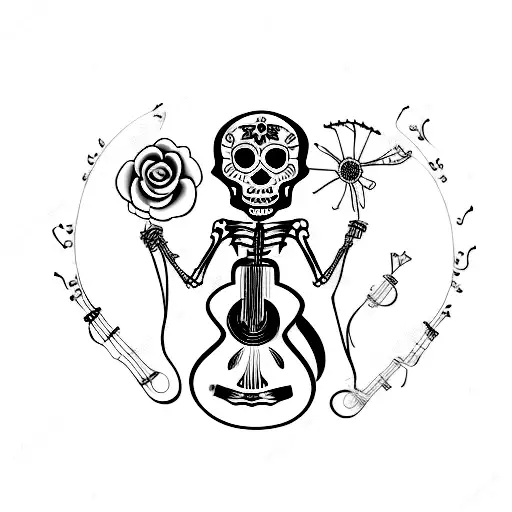 Dia De Los Muertos Guitare Skeleton