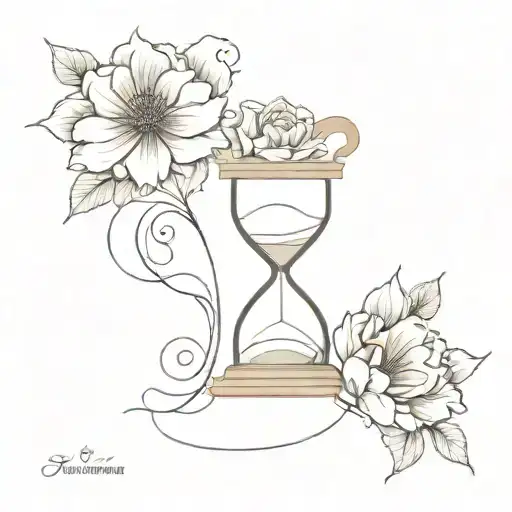 Hour Glass With Clock Embedded Flower Intertwined